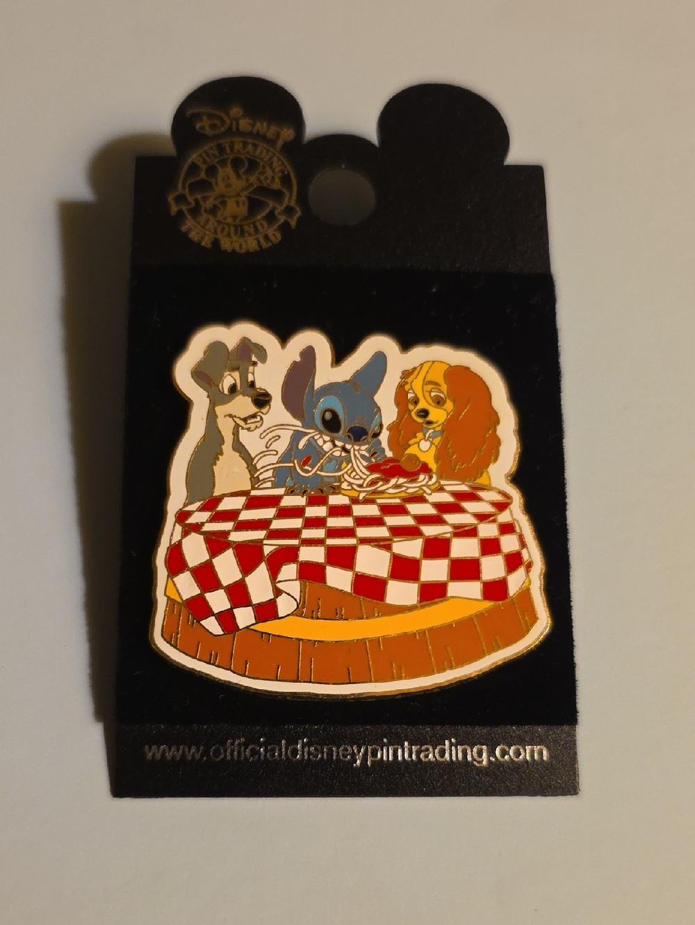 Stitch Invades Series - Lady and the Tramp Stitch Spaghetti Scene Disney Pin